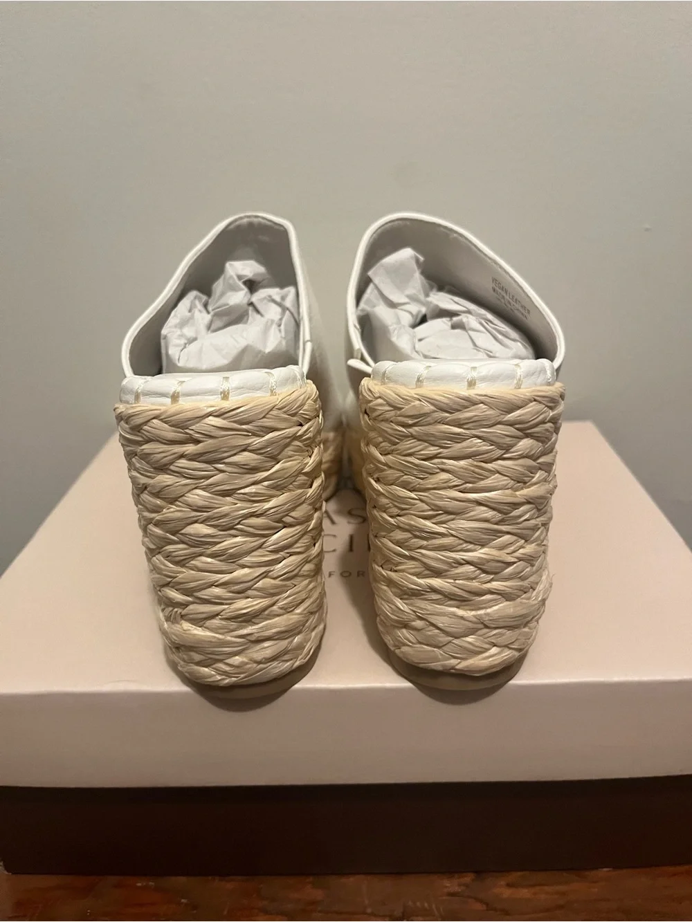 Open-Toe White Espadrille Wedge Mules